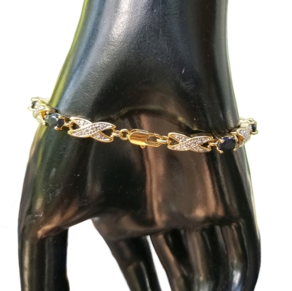 PAJ 18k GOLDPLATED  SAPPHIRE & DIAMOND XOXO TENNIS BRACELET - Picture 3 of 7